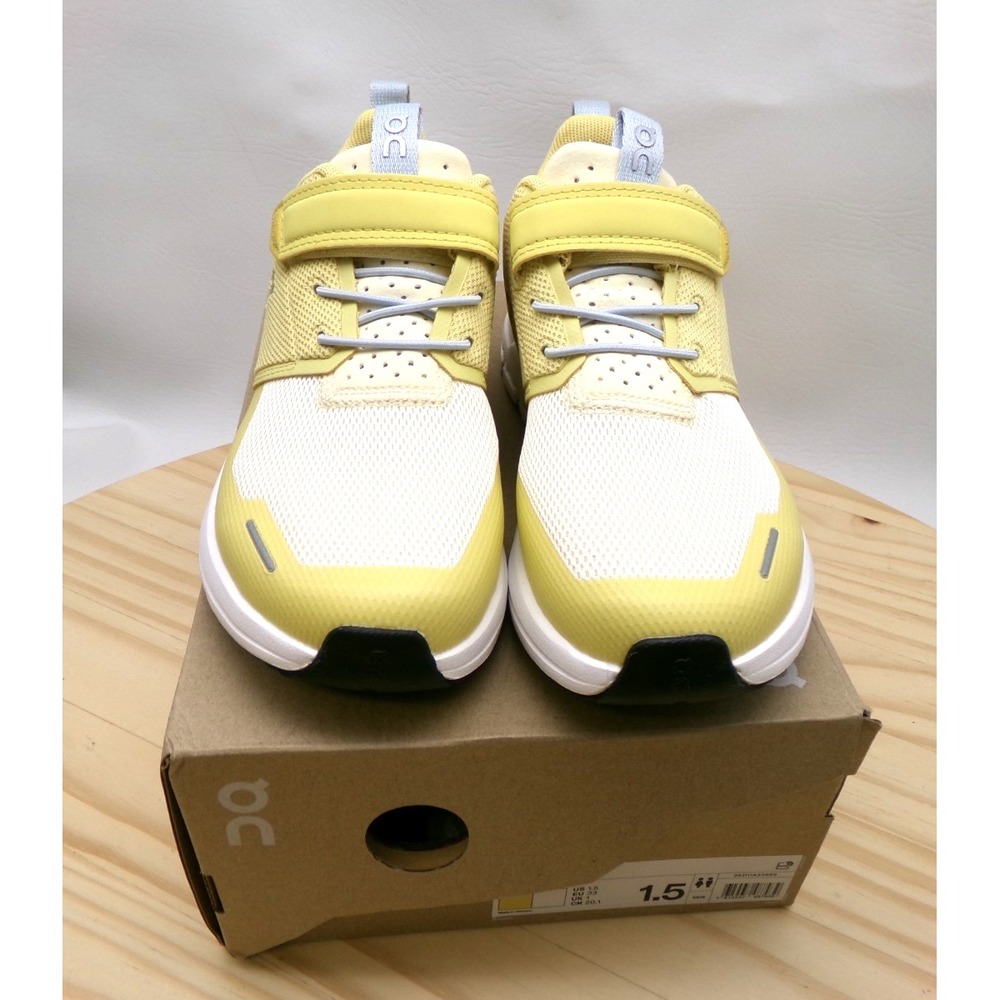On Cloud Play Unisex Kids Citrine Yellow / White Mesh Hook Loop Sneakers Sz 1.5